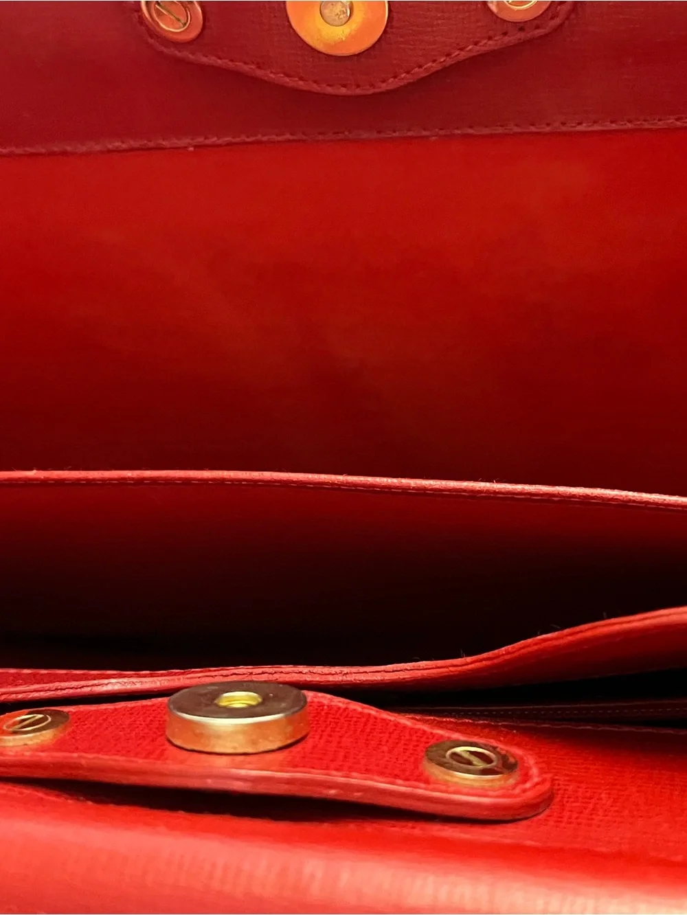 MARK CROSS RED GRAINED LEATHER ORGANIZER TOTE WITH GOLD SIDE HINGES